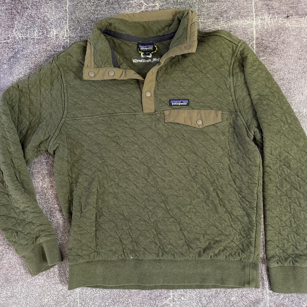 Mens Patagonia Organic Cotton Quilt Snap-T Industrial Green Pullover Jacket Sz M